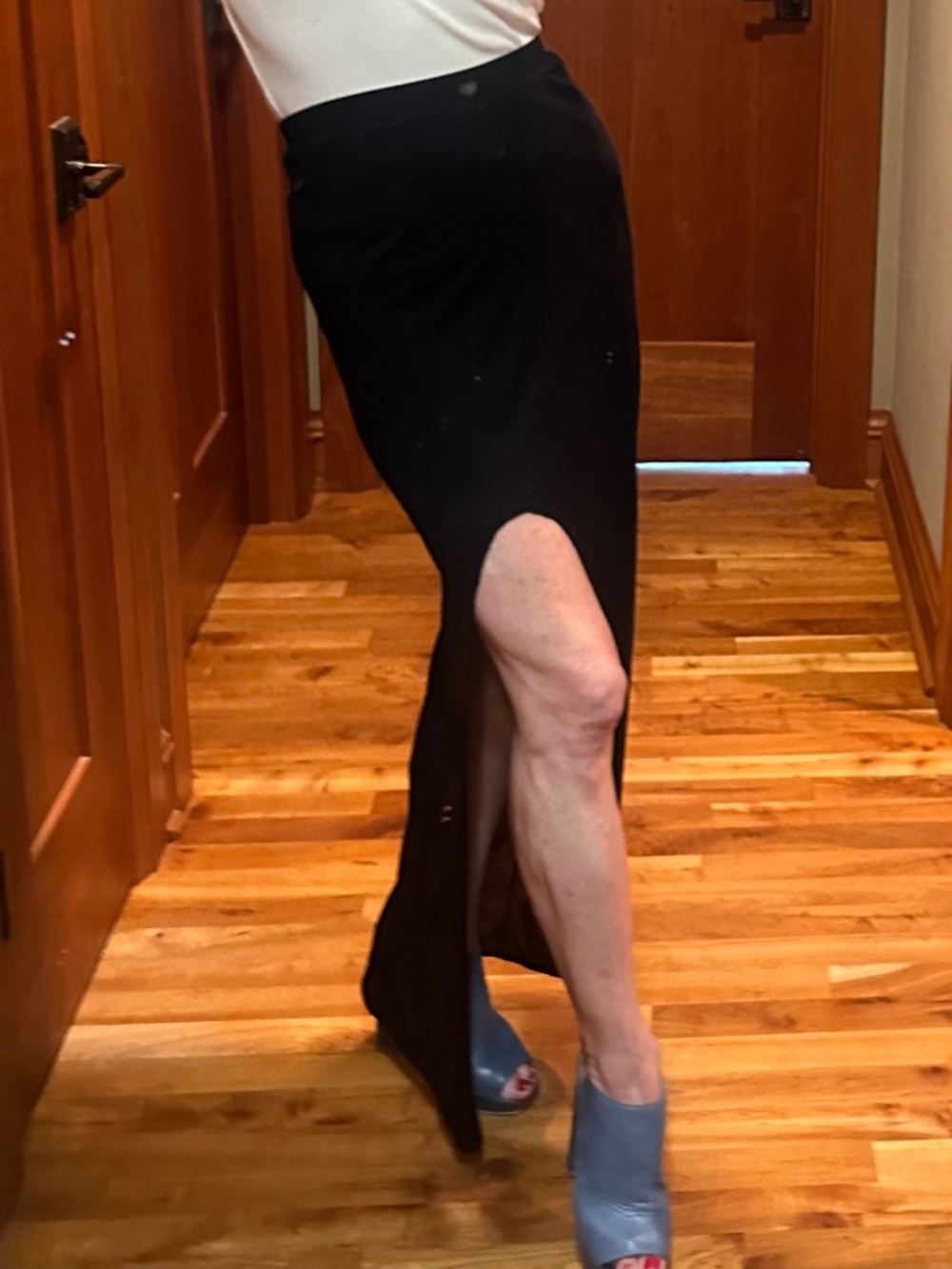 Helmut Long Black Skirt with Deep Front Slit